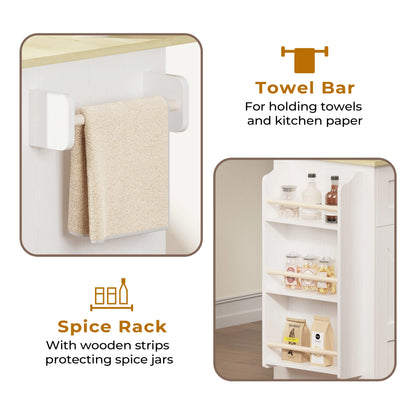 IRONCK 31.5" Rolling Kitchen Island Cart with Drop Leaf, Drawer, Adjustable Storage Cabinet, Spice Rack and Towel Holder