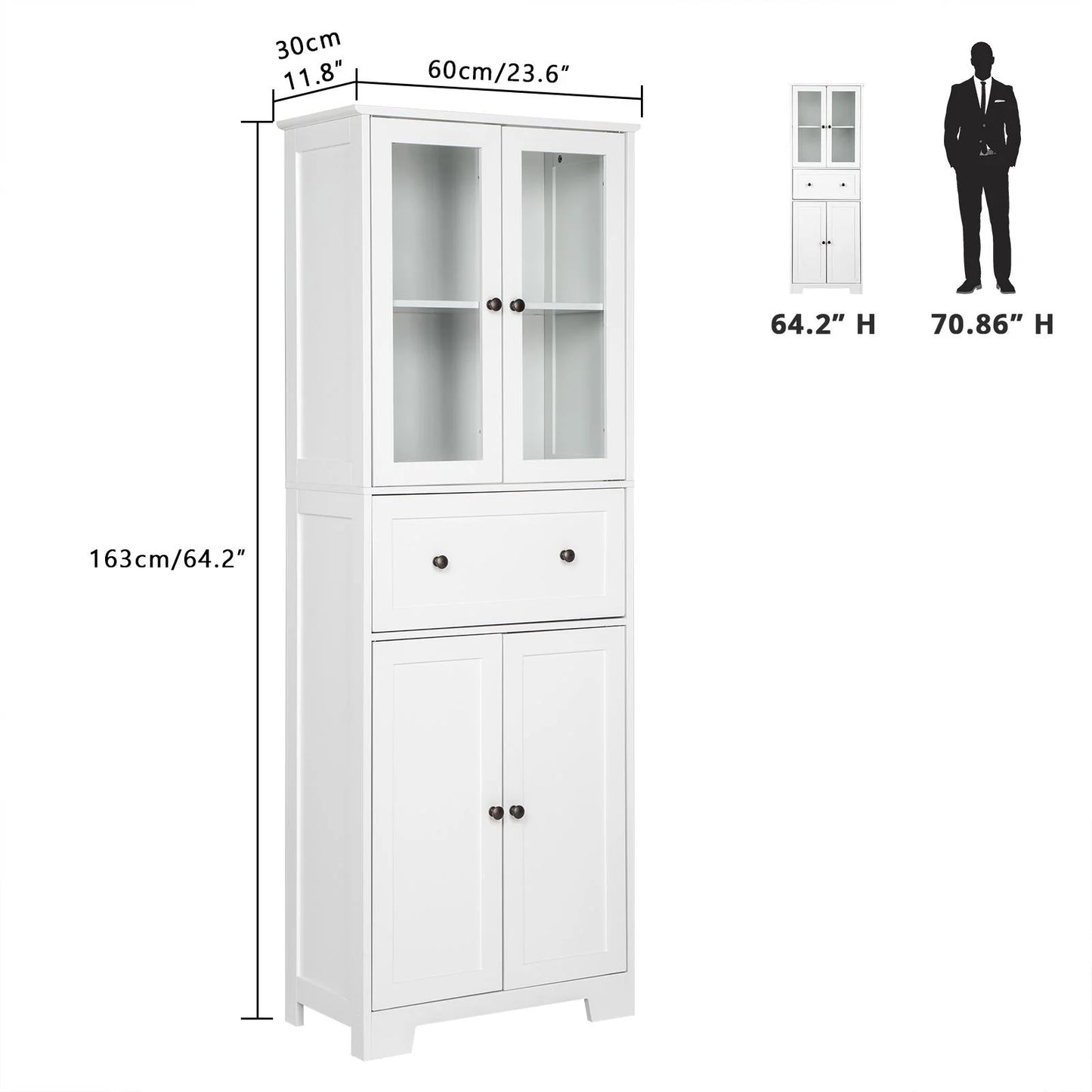 Ktaxon 64" Tall Bathroom Storage Cabinet, Kitchen Pantry, Sideboard Buffet Cabinet Cupboard Wooden with 2 Doors and Adjustable Shelves for Bathroom Kitchen, White