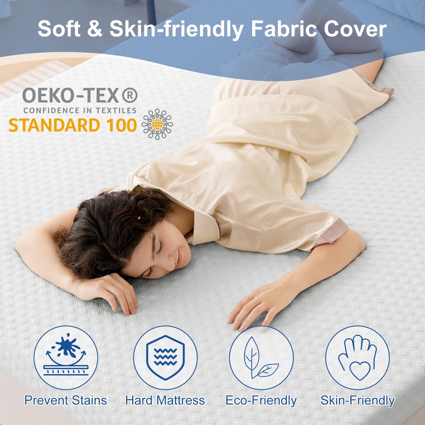 INGALIK 3 inch Gel Infused Memory Foam Mattress Topper, Queen, Cooling Bed Topper for Pressure Relief, CertiPUR-US Certified, White Removable Cover