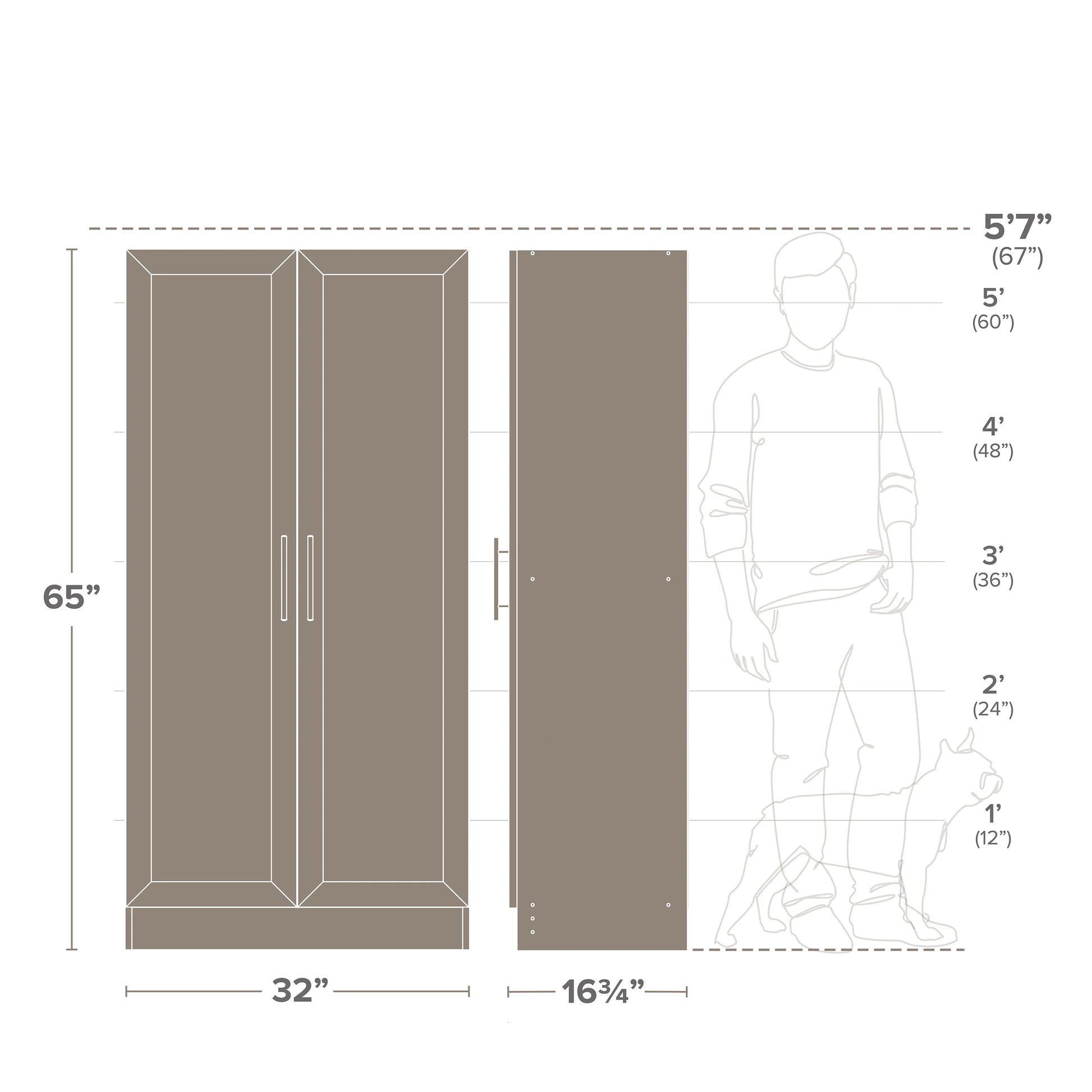 Prepac Elite Accent Cabinet with Panel Doors, Black Storage Cabinet, Bathroom Cabinet, Pantry Cabinet with 3 Shelves 16.75" D x 32" W x 65" H, BSCR-1001-1