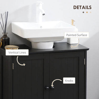 HOMCOM Under Sink Bathroom Cabinet with 2 Doors and Shelf, Pedestal Sink Bathroom Vanity Cabinet, Black