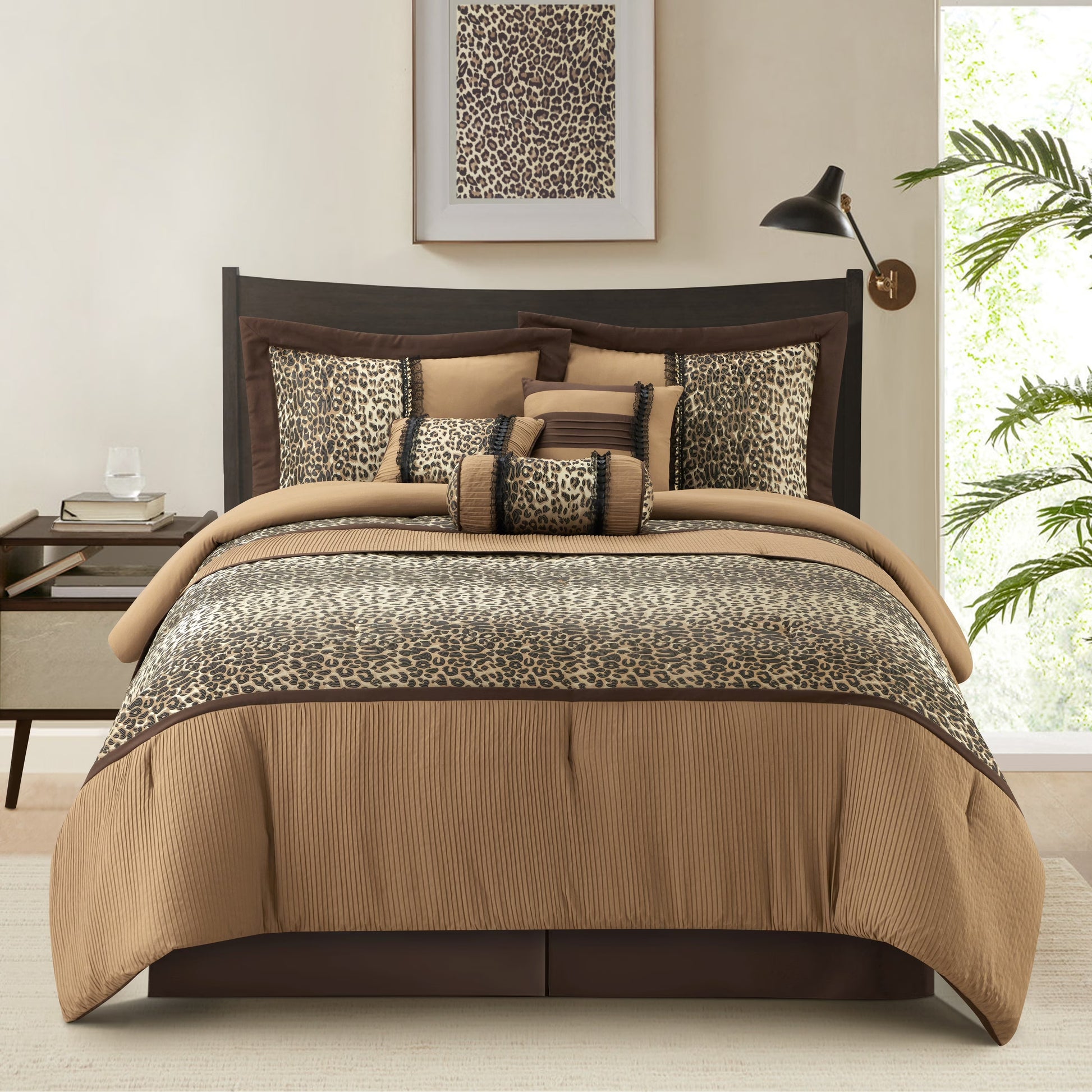 Nanshing Sadie 7-Piece Animal Print Bedding Comforter Set, Brown/Taupe, California King