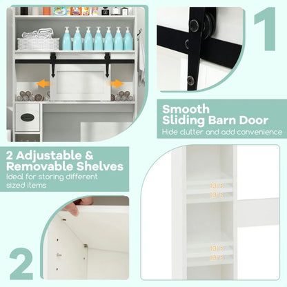 Resenkos Over The Toilet Storage Cabinet with Sliding Barn Door and Adjustable Shelves-White, Bathroom Cabinet Organizer