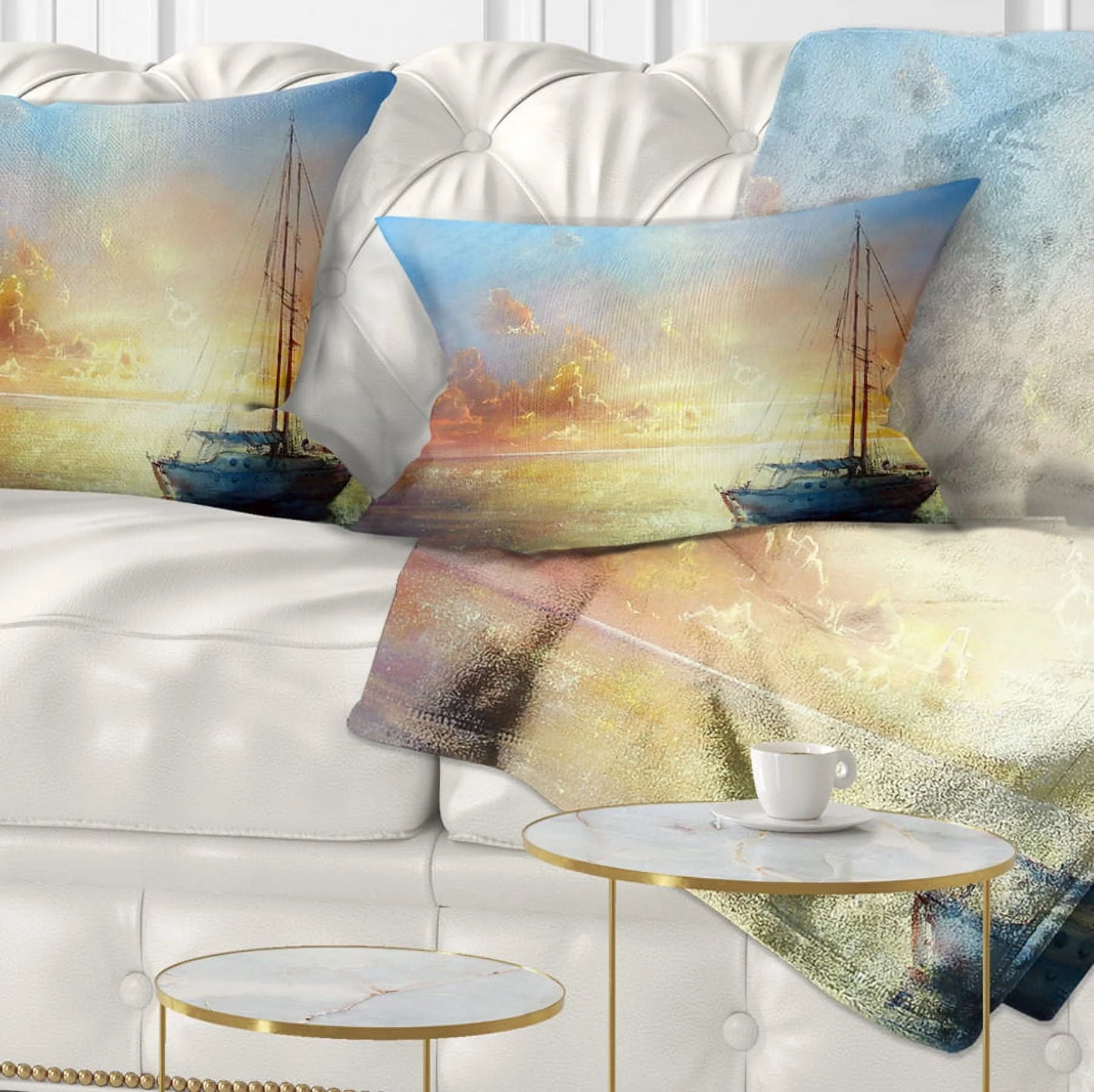 Designart Seascape Pier - Seascape Throw Pillow - 12x20