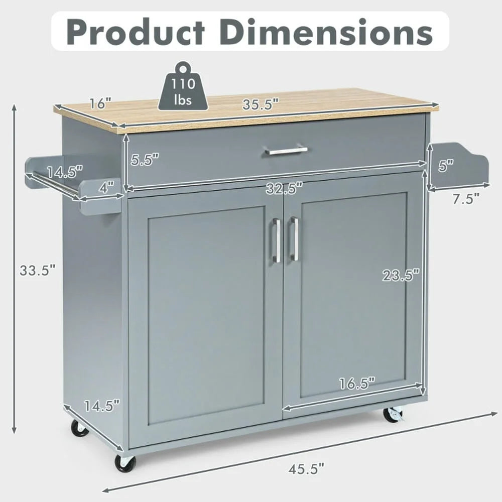 Kepooman Kitchen Island Cart, Serving Utility Carts,Rolling Kitchen Island Cart with Towel and Spice Rack-Gray