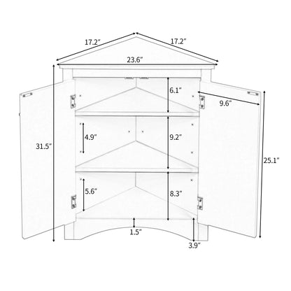 Home Floor Corner Cabinet with Adjustable Shelves and Two Doors, Triangle Bathroom Storage Cabinet, Modern Style Freestanding Floor Cabinet for Kitchen, Living Room and Hall, Oak