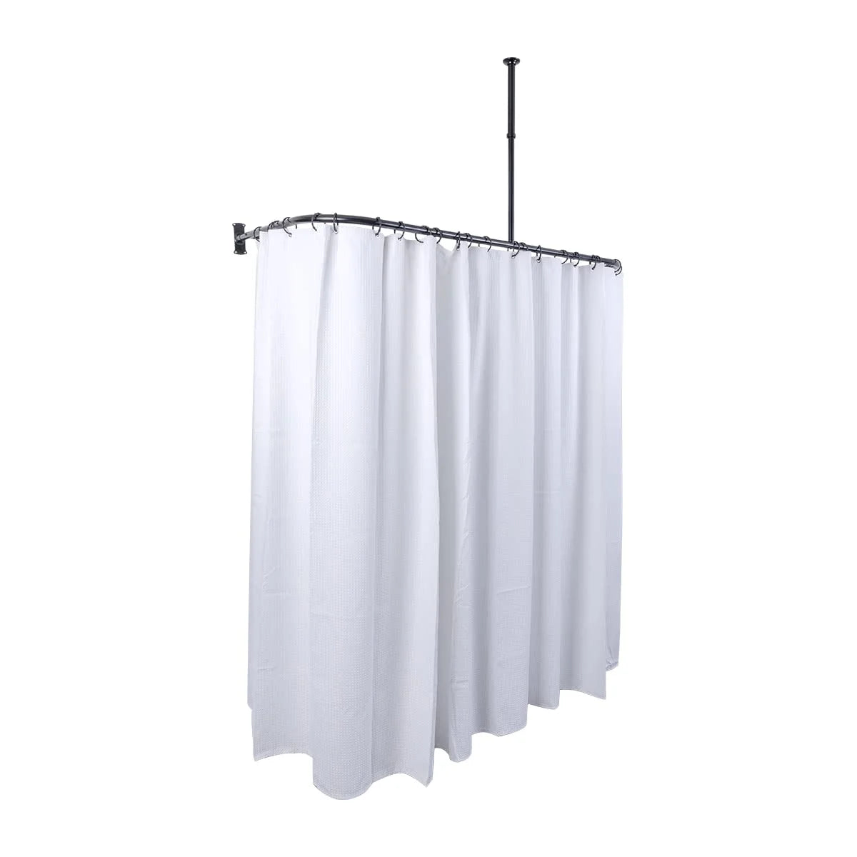 Utopia Alley Rustproof Wall Mounted Aluminum D-shape Shower Curtain Rods With Ceiling Support for Freestanding Tubs, 60 Inch Large Size by 25 Inch, Matt Black + White Shower curtain 180x70 inch