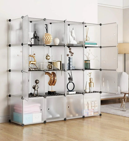 UBesGoo 16-Cube Portable Closet Wire Waredrobe, Bookcase Toy Storage Shelving Organizer Cabinet, White