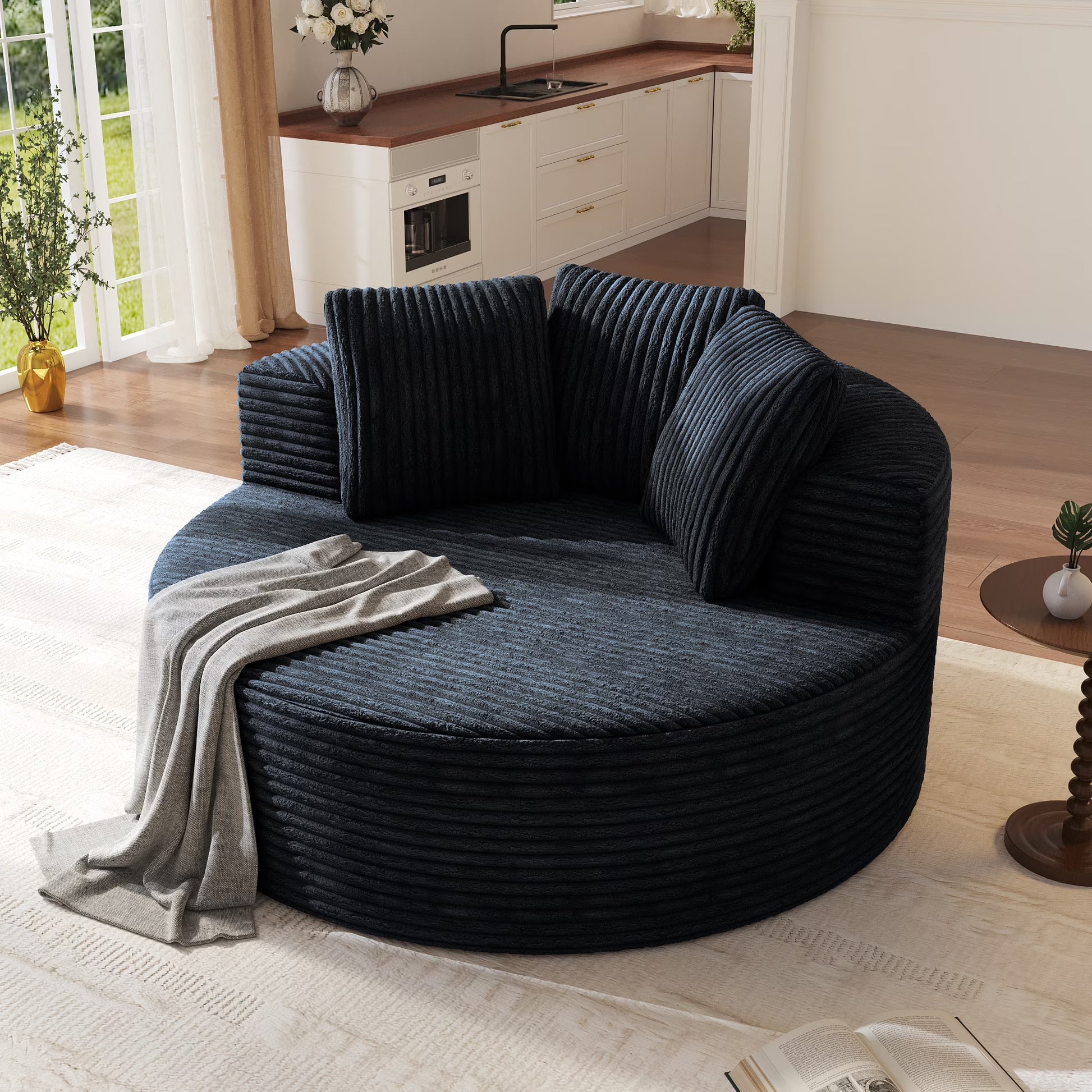 Sodrens Oversized Chaise Lounge Chair Indoor,Upholstered Sofa Bed with Throw Pillows and Armrests,Sleeper Chair for Living Room,Bedroom,Brown,Corduroy