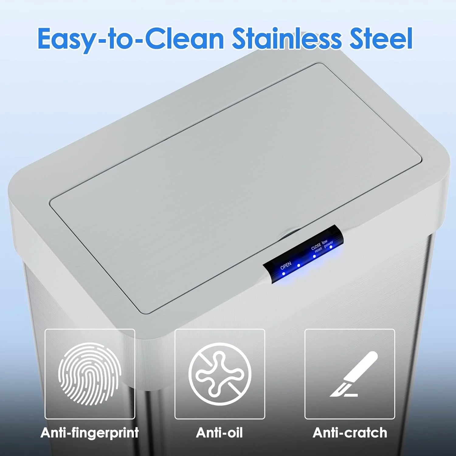 LAZY BUDDY 60 Liter/16 Gallon Stainless Steel Motion Sensor Trash Can for Kitchen, Bathroom, Rectangular