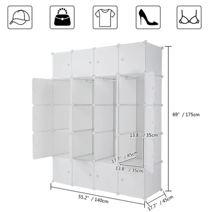 20 Cube Wardrobe Closet Portable Cube Storage with Doors & Hanging Baby Wardrobe Children Cabinet Plastic