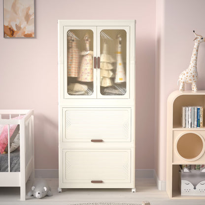 Montary Kids Portable Wardrobe w/Magnetic Doors & Hanging Rod - 4-Cube Plastic Storage Cabinet,Nursery/Bedroom