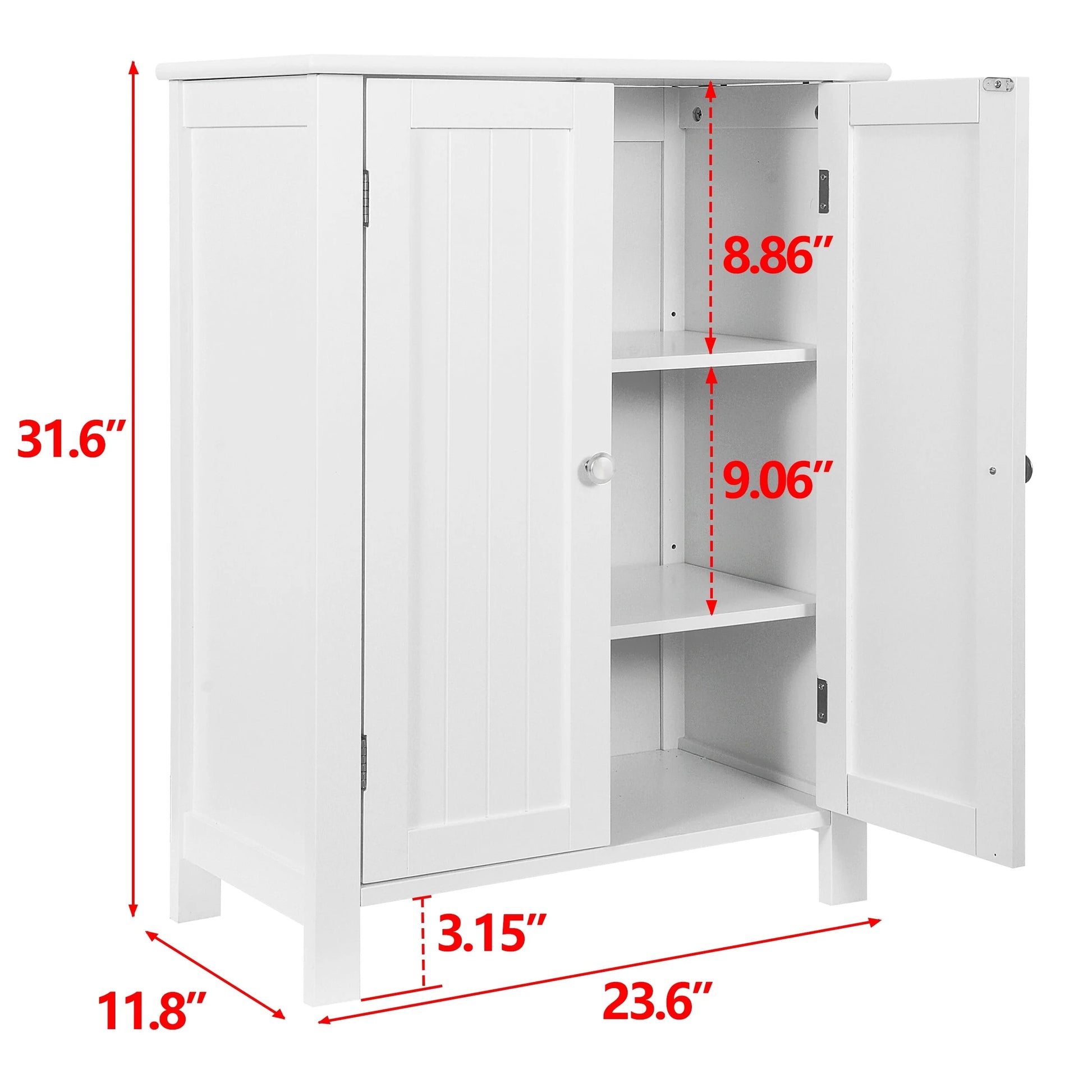 HomGarden 2-Door Bathroom Floor Storage Cabinet Side Cupboard W/Adjustable Shelves, 11.8'' W, White