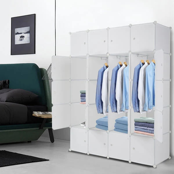 20 Cube Wardrobe Closet Portable Cube Storage with Doors & Hanging Baby Wardrobe Children Cabinet Plastic