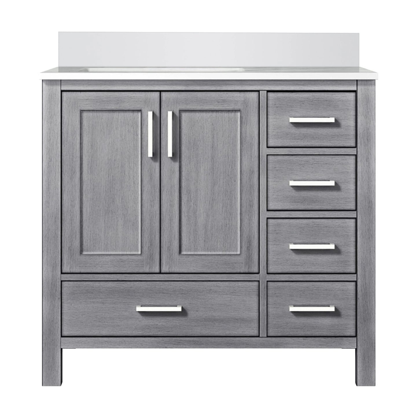Jacques 36 in. W Left Offset Distressed Grey Bath Vanity and Cultured Marble Top