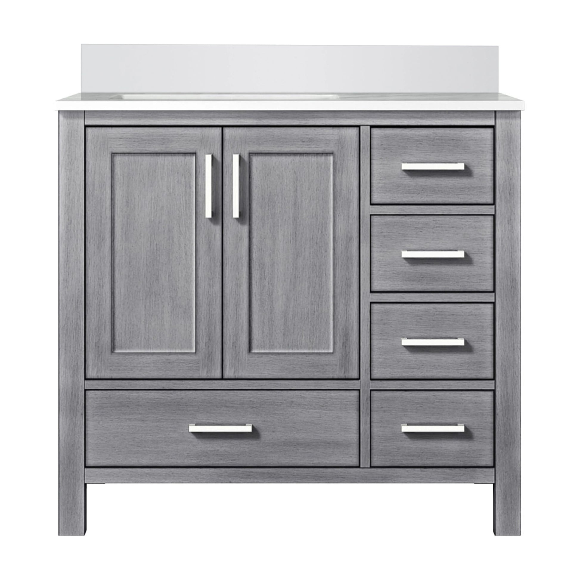 Jacques 36 in. W Left Offset Distressed Grey Bath Vanity and Cultured Marble Top