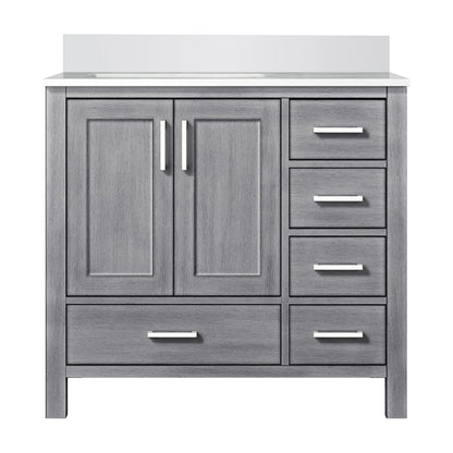 Jacques 36 in. W Left Offset Distressed Grey Bath Vanity and Cultured Marble Top