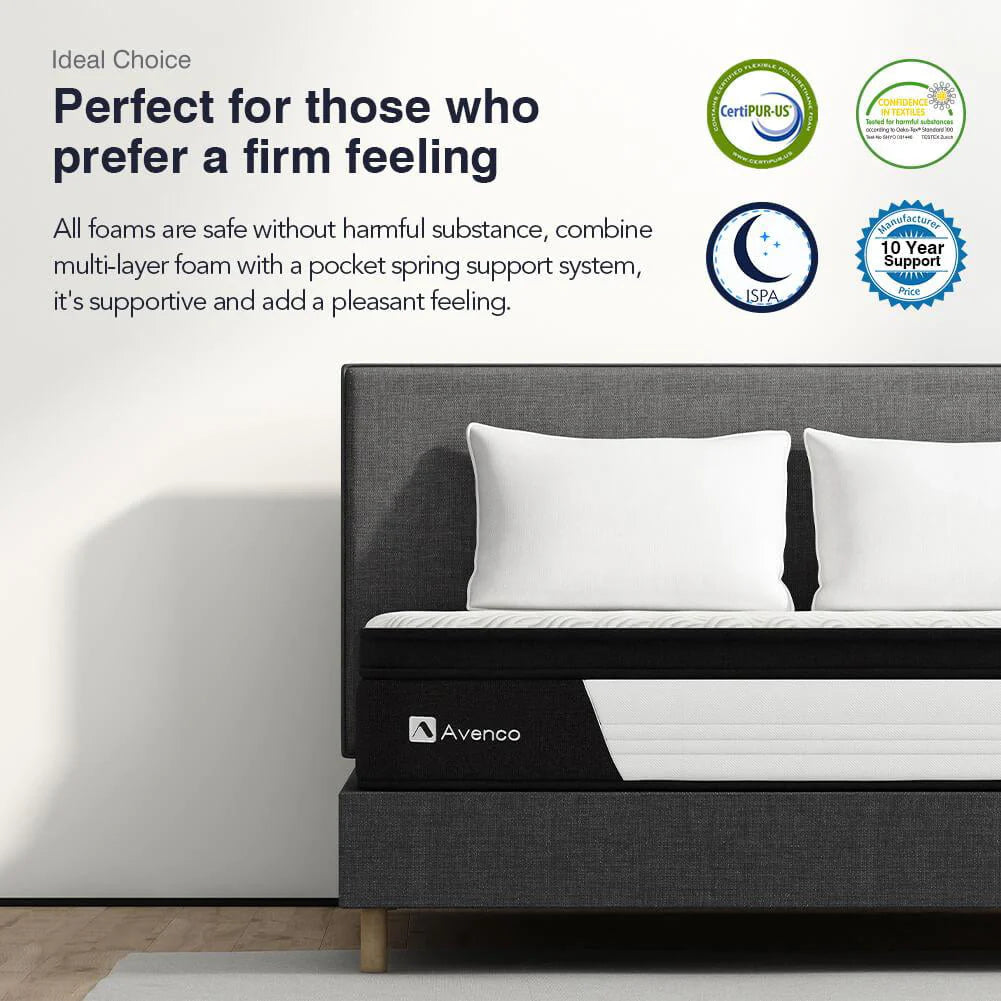 Avenco Queen Size Hybrid Mattress, 12-Inch Mattress in a Box, Pocketed Innerspring and Memory Foam Mattress, Medium Firm with Pillow Top, Supportive