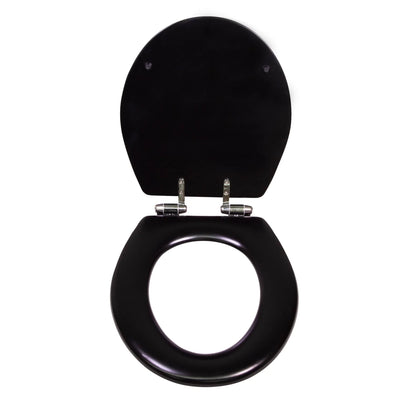 Dalton Toilet Seat Round Soft Close Black Rustic Wooden Round Standard Toilet Seat for Bathroom Design House, 561241-BLK
