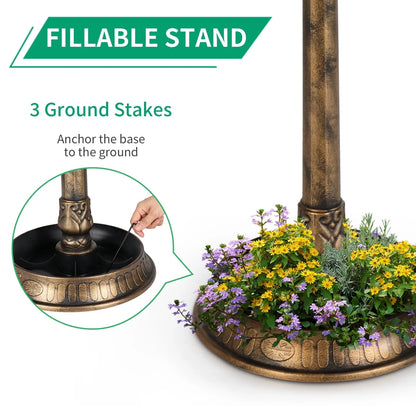 GoDecor Bird Bath Pedestal Birdbaths Brown 42 Inch Bird Bath with Solar Light
