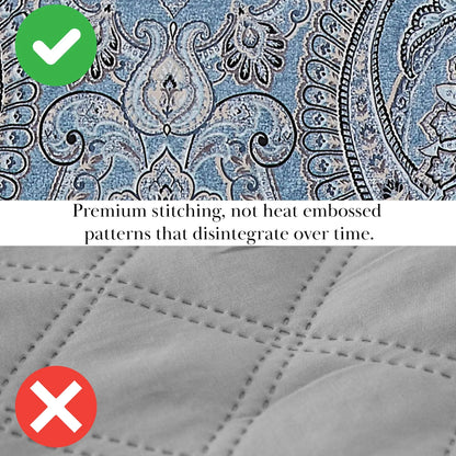 Southshore Fine LinensOversized 5-Piece Twin/Twin XL Quilt Bedding Set with two matching shams and three decorative throw pillows, oversized Paisley farmhouse bedspread Pure Melody Aqua