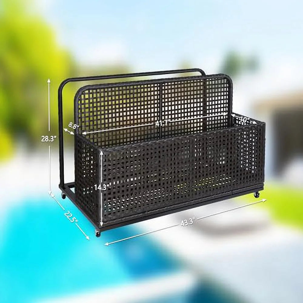 Kselythan Rolling Poolside Float Storage Outdoor Storage Box Patio Poolside Float Storage Basket PE Rattan Pool Towel Rack for Floaties, With Rolling Wheels For Floaties Patio Pool