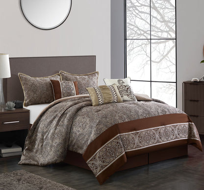 Lanco Smoke Grey Comforter Set California King Size, 9 Piece Jacquard Floral Bedding Set, All Season, Ultra-Soft, Matching Pillows & Shams, Bed Skirt