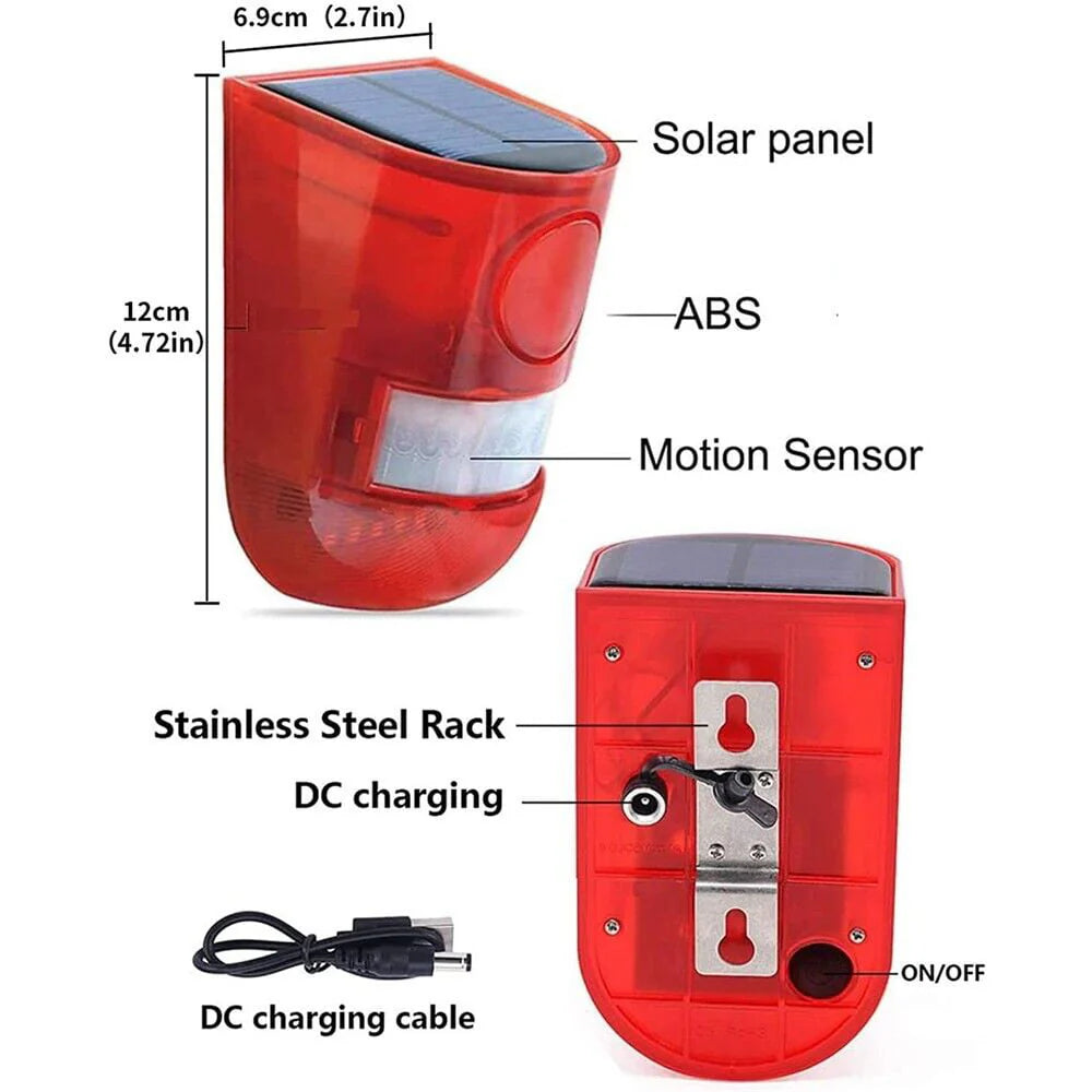LINKPAL Solar Motion Sensor Detector Siren Sound Alarm LED Warning Strobe Flashing Red Light Security Outdoor Device for Home Warehouse Farm