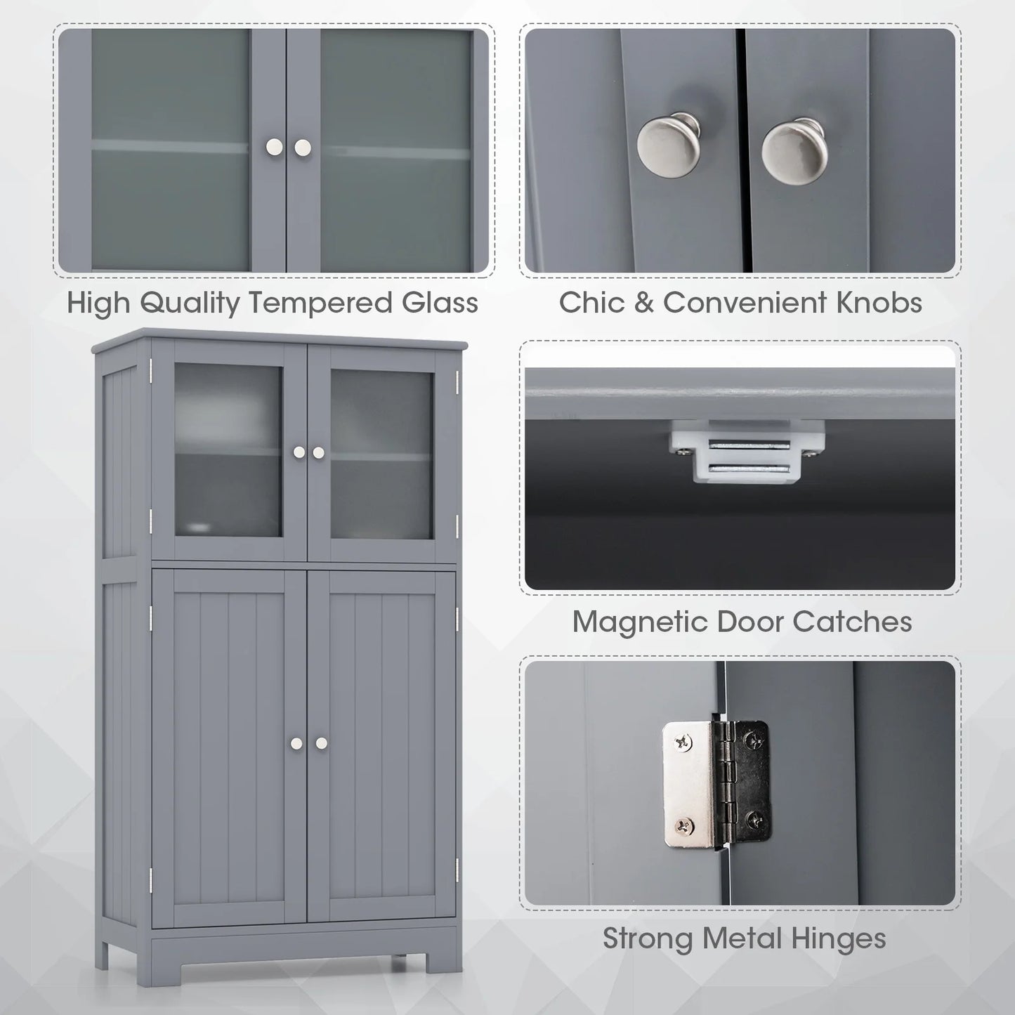Topbuy Bathroom Storage Cabinet Freestanding Storage Cabinet w/4 Doors Wooden Kitchen Cupboard w/Adjustable Shelf