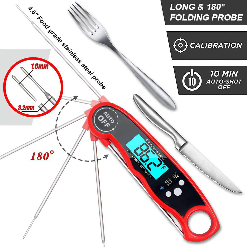 SUGIFT Waterproof Digital Instant Read Meat Thermometer with 4.7°?Folding Probe Calibration Function for Cooking Food Candy, BBQ Grill, Smokers