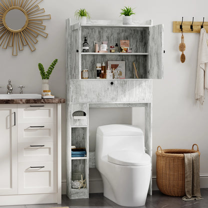 Over The Toilet Storage Cabinet,Bathroom Storage Cabinet with Wooden Doors,Bathroom Organizer Over-The-Toilet Cabinet(Distressed Brown)