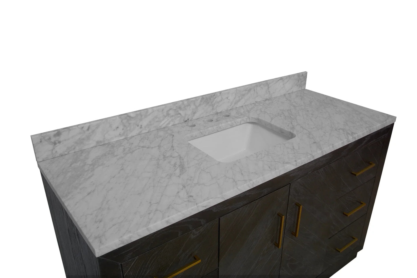 Peyton 60" Single Bathroom Vanity with Gray Oak Cabinet and Carrara Marble Top