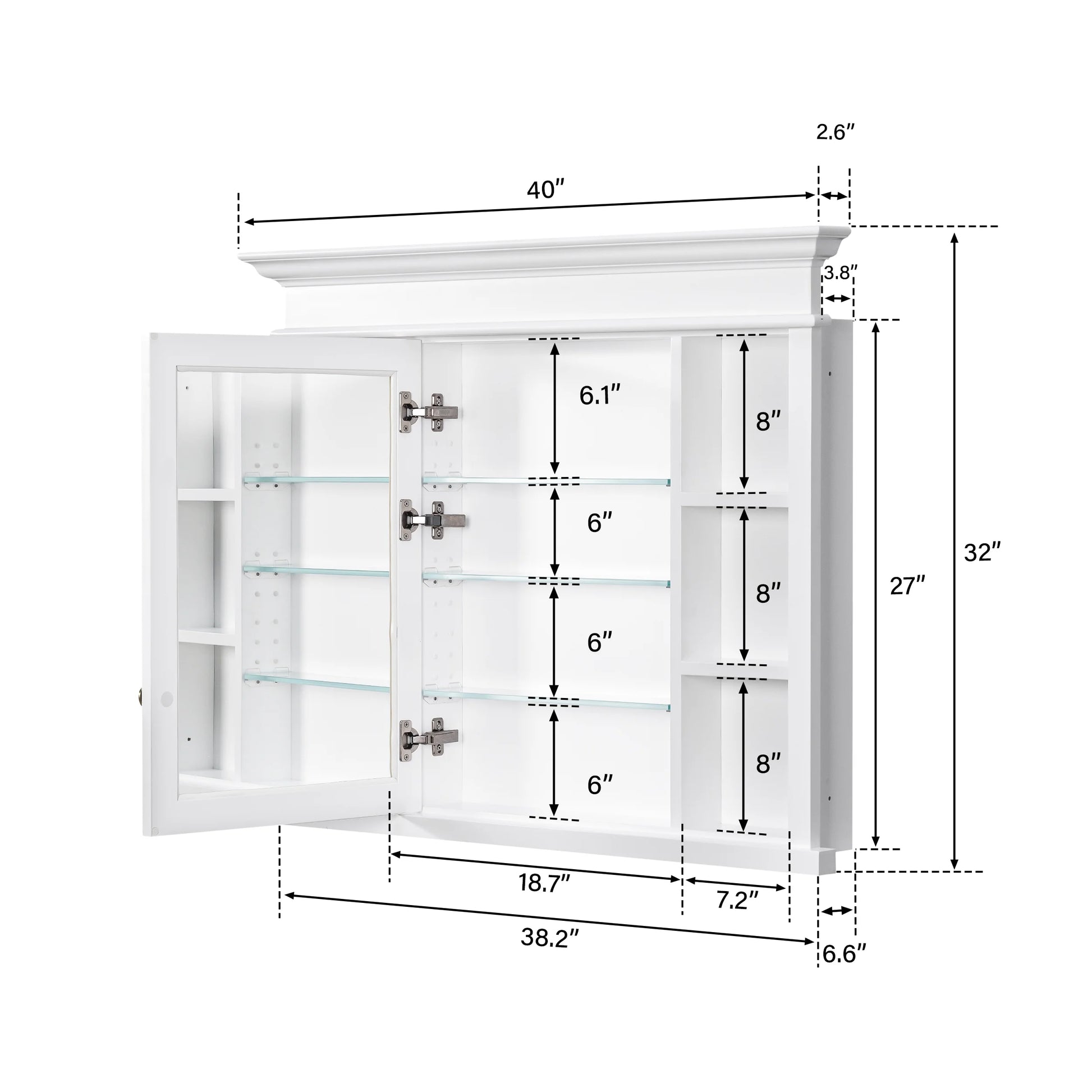 FORCLOVER 40"x 32" Bathroom Medicine Cabinet with 3 Adjustable Shelves, Recessed Mount Wooden Medicine Cabinet Storage with Mirrors and Soft-Close Door, White