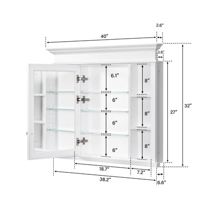 FORCLOVER 40"x 32" Bathroom Medicine Cabinet with 3 Adjustable Shelves, Recessed Mount Wooden Medicine Cabinet Storage with Mirrors and Soft-Close Door, White