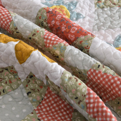 3 Pcs 100% Cotton Sunflower Pattern Patchwork Quilt Bedspread Set|Farmhouse Bedding Set for All Seasons
