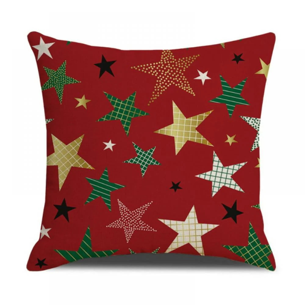 Christmas Pillow Covers 18x18 Set of 4, Red Pillow Covers Winter Rustic Linen Christmas Throw Pillows, Outdoor Decorative Farmhouse Holiday Pillow Cases for Home Sofa Couch Christmas Decorations