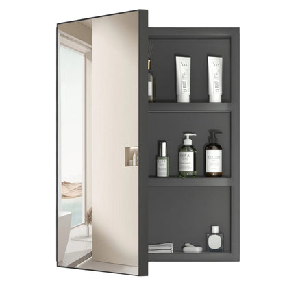 Ciumeeo Bathroom Wall Cabinet Single Door Wall Mount Storage Medicine Cabinet with Mirror and Hidden Shelves Black