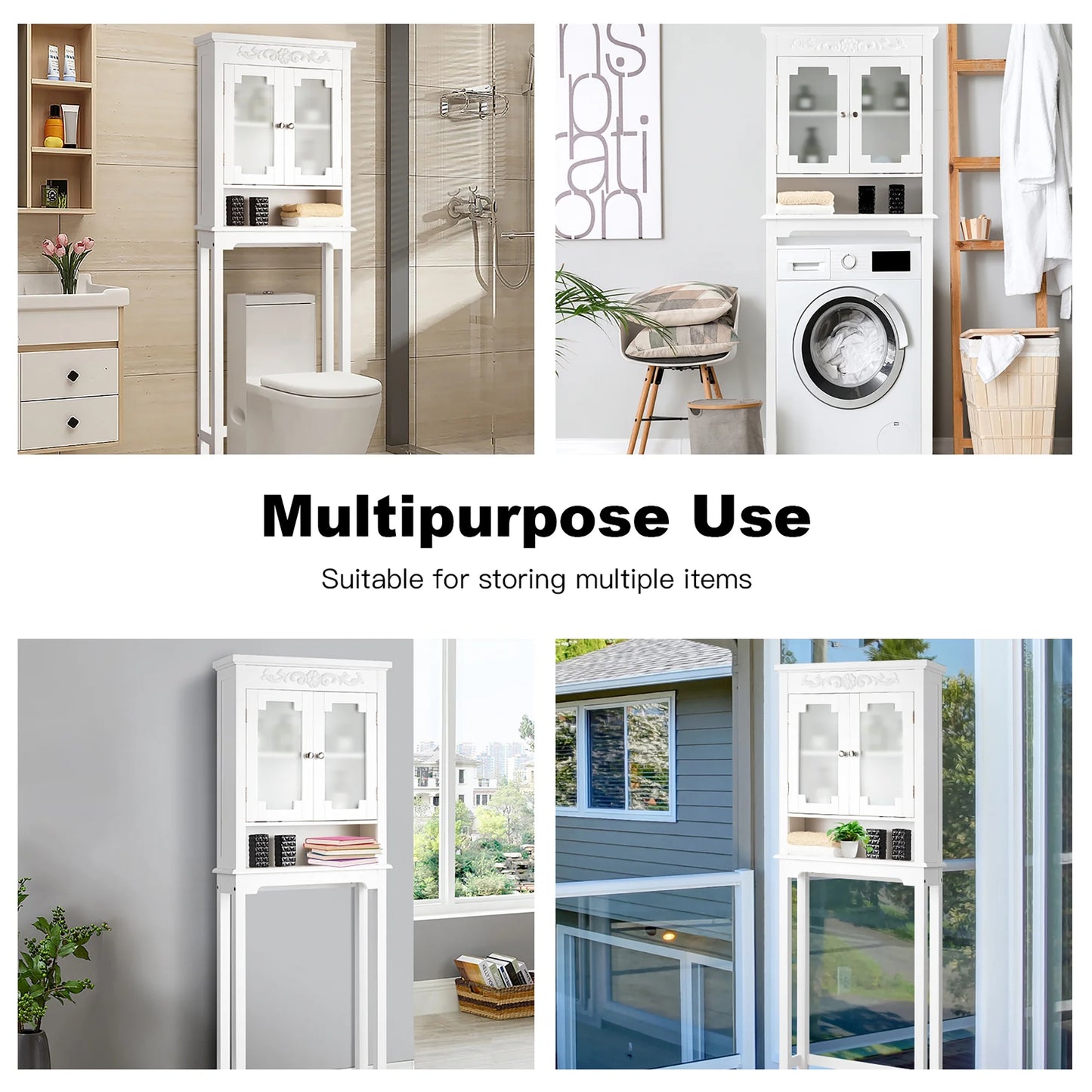 Costway Over The Toilet Bathroom Space Saver Carved Top Toilet Rack w/Adjustable Shelf