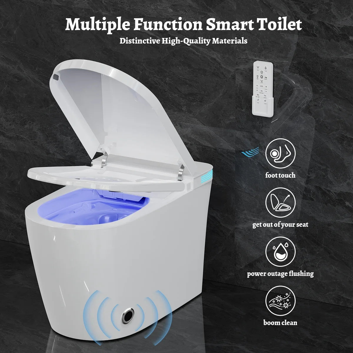 Smart Toilet with Auto Open/Close Lid, Heated Seat, Warm Air Dryer, Adjustable Bidet Wash for Men & Women, Night Light, Foot-Sensing & Power Outage Flush, Wireless Remote, Energy-Saving Mode