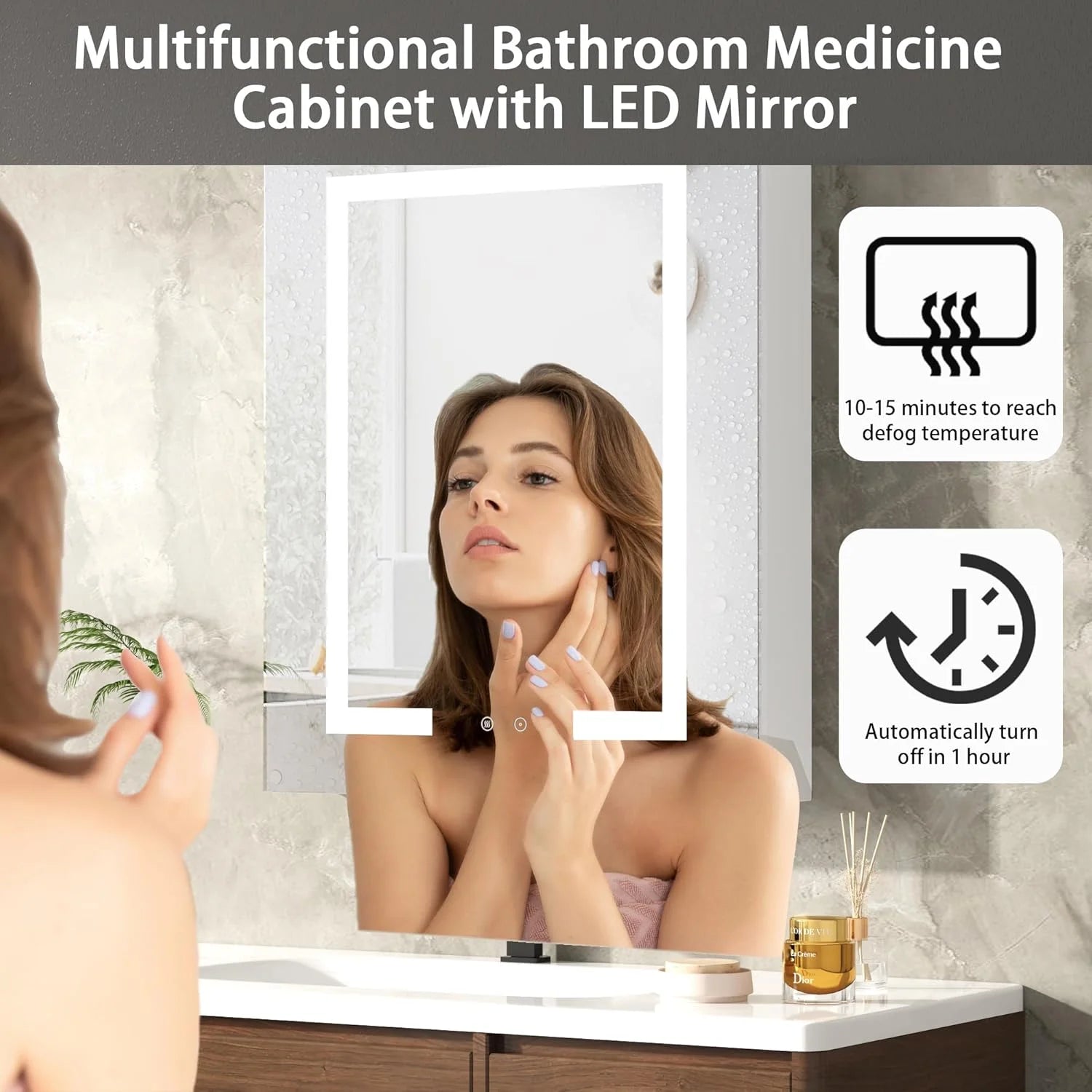 DEYGIA Medicine Cabinet with LED Mirror for Bathroom, 24''x30'' Aluminum, Wall Mounted Led Medicine Cabinet, Defog, Stepless Dimming, 3 Colors, 2 Outlets, 2USB (24'' x 30°?Single Door)