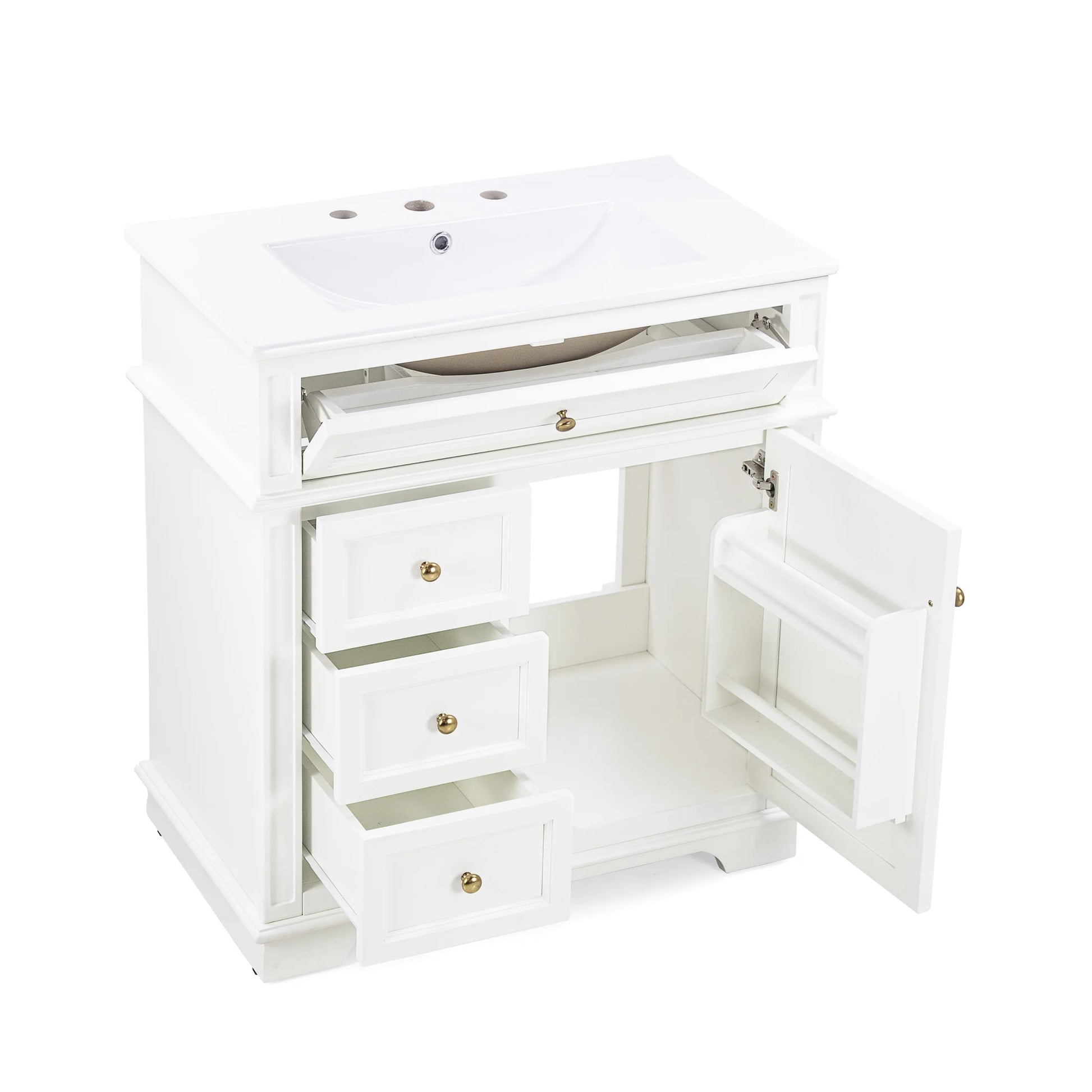 GDF Studio 30" Modern Bathroom Vanity with Sink Combo Set, 3 Drawers and A Tip-out Drawer, Door Shelf, White