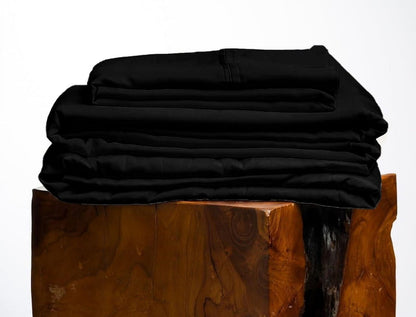 600 Thread Count, 100% Giza Egyptian Cotton Bedding Set, 4-PC Sheets Set, 15 Inch Deep Pocket of Fitted Sheet, Soft Sateen Weave Breathable - Black, Twin