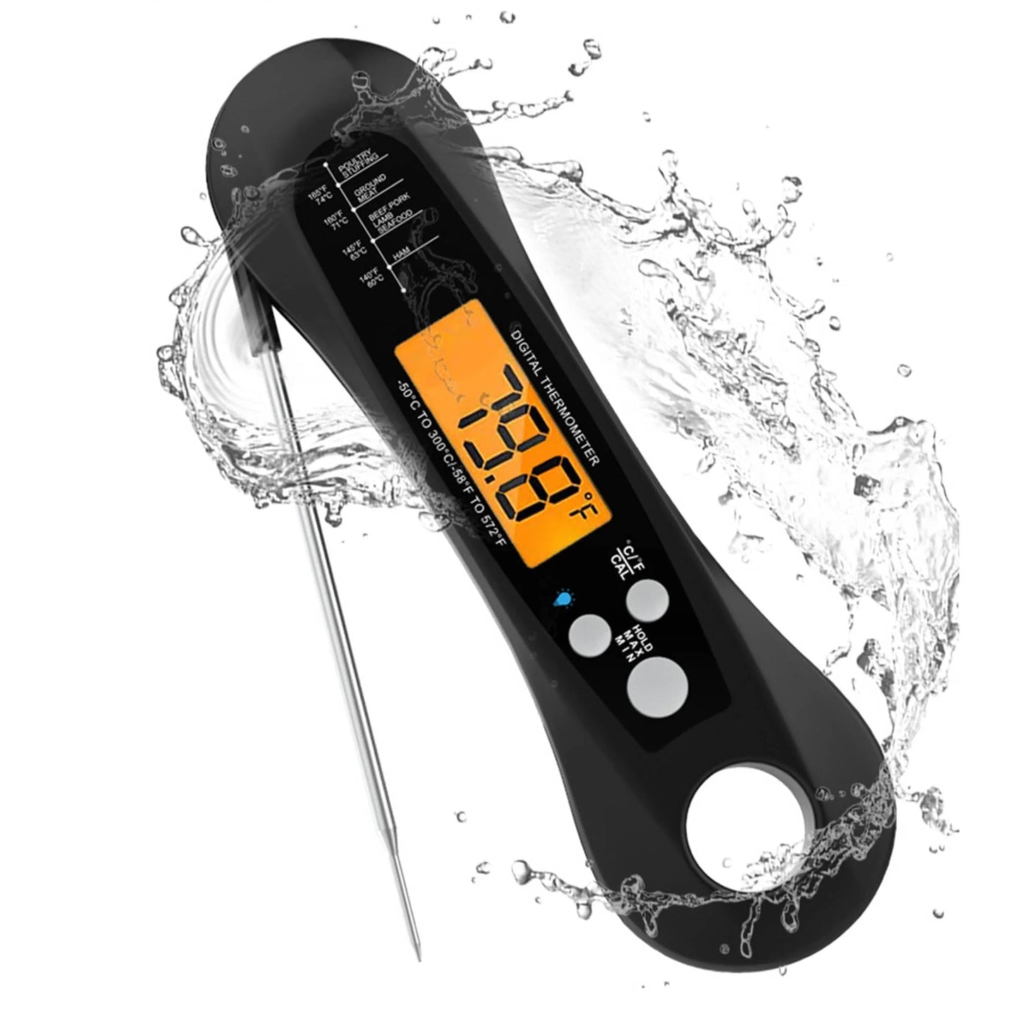 BEYCED Instant Read Digital Meat Thermometer,IP67 Waterproof Grill Thermometer with Magnet,Foldable Probe,Acklight,Calibration,Fast & Precise Reading for Kitchen,Cooking,BBQ,Candy,Beef,Turkey