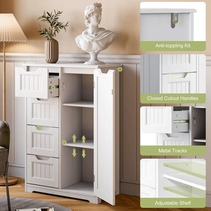 Aiho 33.5 "H Wooden Bathroom Floor Cabinet with 4 Drawers and 1 Door for Bathroom, Kitchen, Bedroom - White