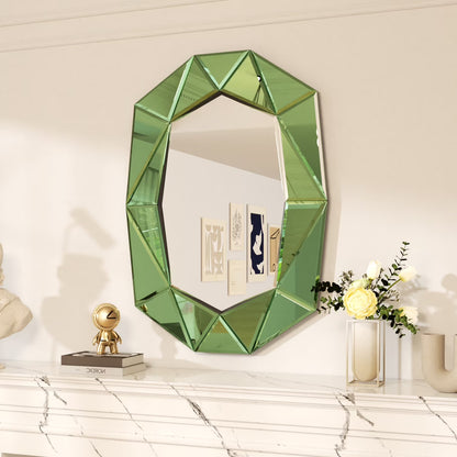 LUVODI Geometric Mirror Wall 28 x 39 inch Art Mirror Green 3D Glass Beveled for Bathroom Living Room