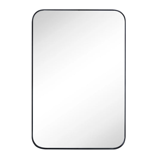 TEHOME Black Rectangle Recessed Bathroom Medicine Cabinet with Mirror Stainless Steel Metal Framed Rounded Rectangular Bathroom Cabinet with Mirror 16x24''