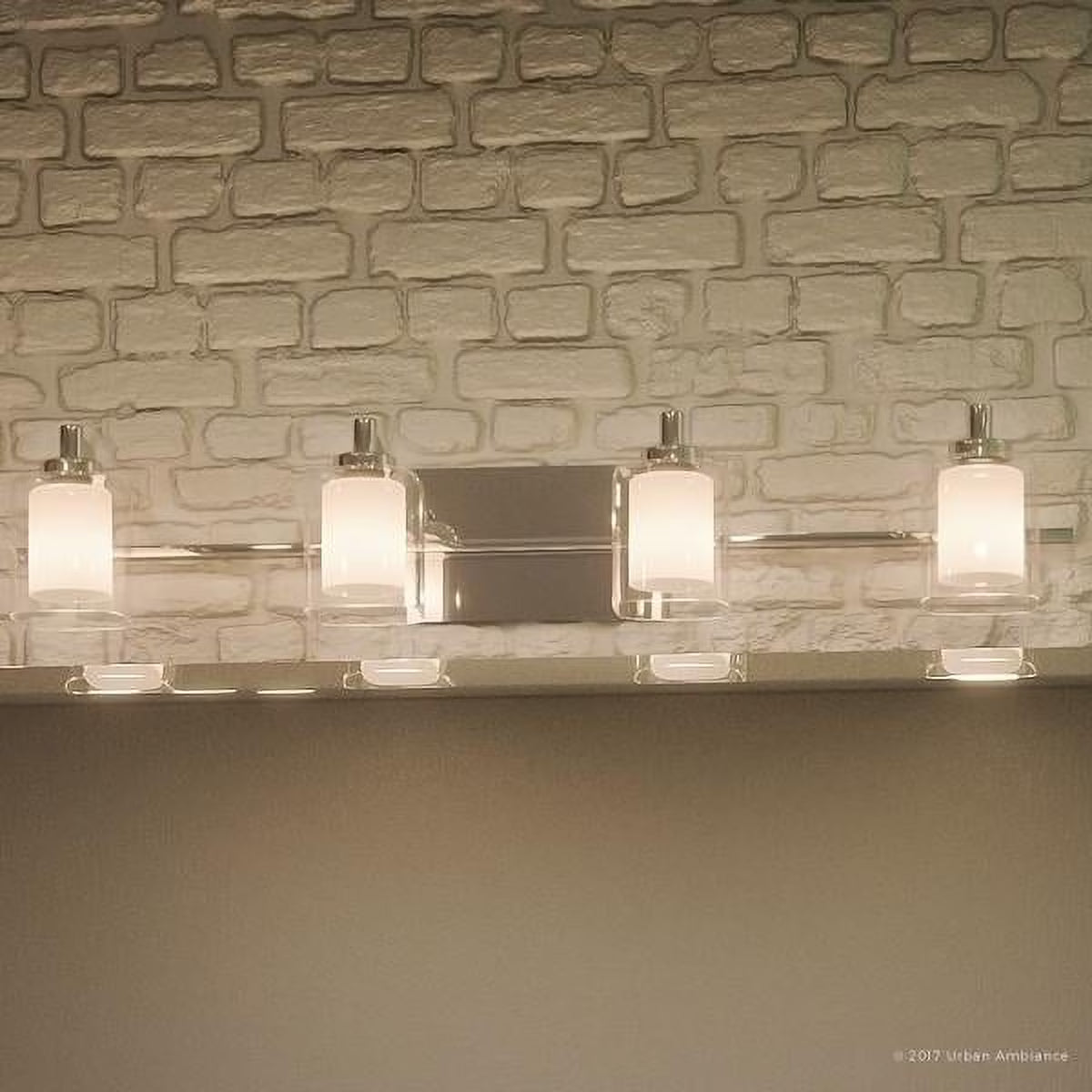 Urban Ambiance Luxury Modern Bathroom Vanity Light, Large Size: 6"H x 29"W, with Posh Style Elements, Polished Chrome Finish and Sand Blasted Inner Glass, Clear Outer Glass, UQL2404
