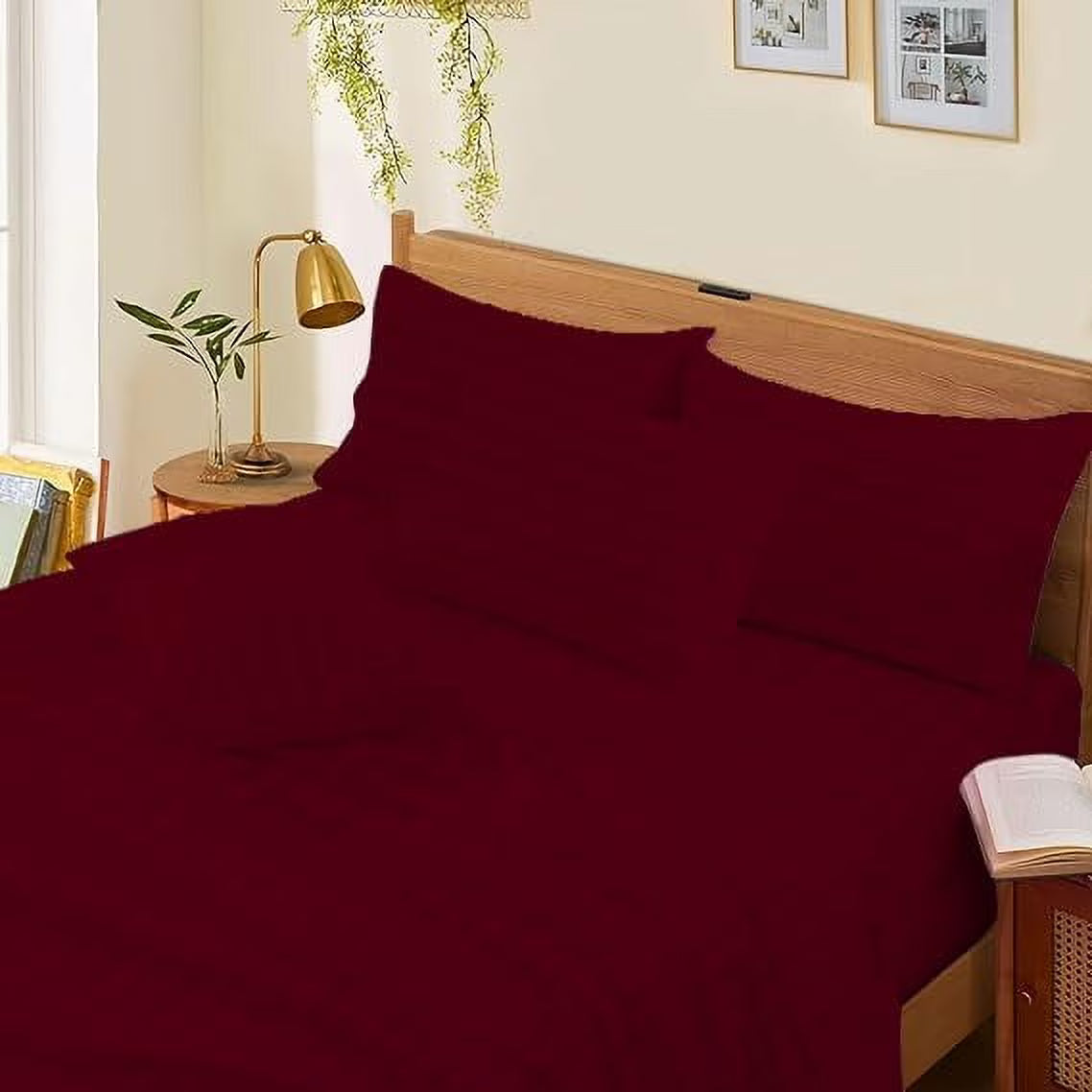 1000 Thread Count 4-Piece 100% Egyptian Cotton Bed Sheets Luxury Hotel Sheets Fits Mattress Upto 21" Deep Pocket, Twin XL Size - Burgundy Solid