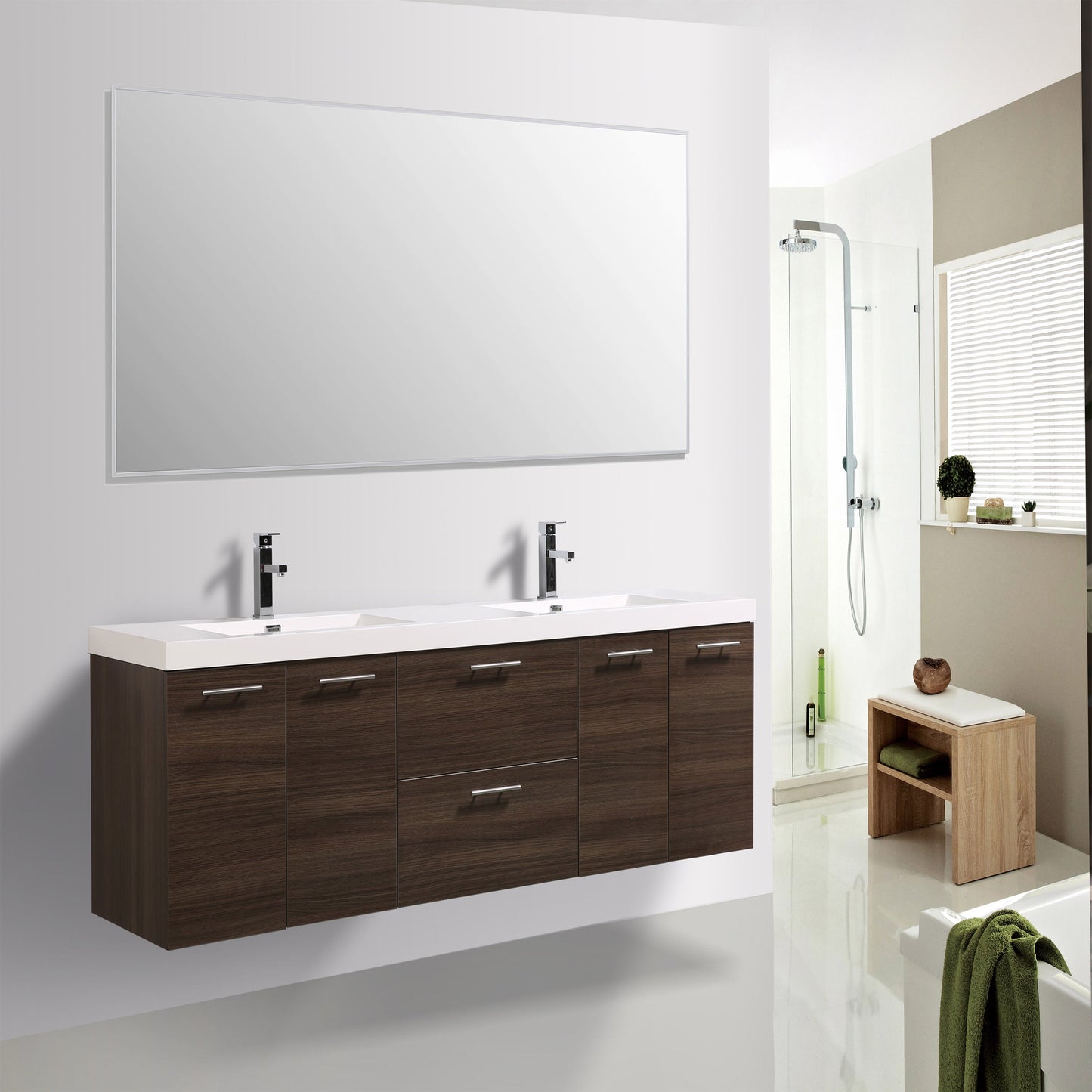 Eviva Luxury 84 inch Rosewood Bathroom Vanity with Integrated Acrylic Sinks