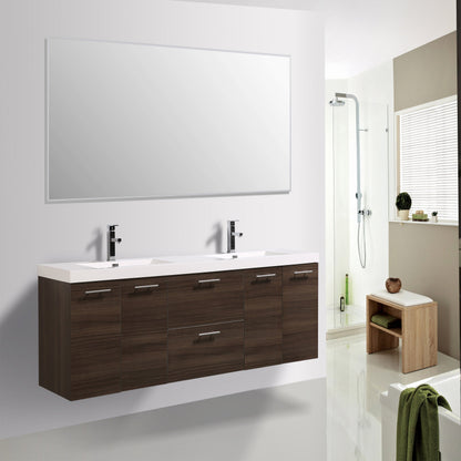 Eviva Luxury 84 inch Rosewood Bathroom Vanity with Integrated Acrylic Sinks